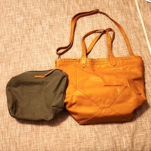 Anthropologie Reversable Polyurethane and Canvas Tote and Canvas Pouch